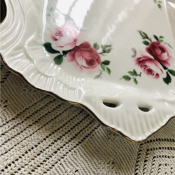 Golden Crown Small Serving Plate 9” Pink Roses E&R Germany Gold Trim Handles - Picture 7 of 10
